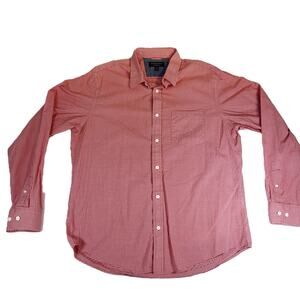 Banana Republic Factory Button Shirt Mens L SLIM FIT Red Check Soft Wash Festive